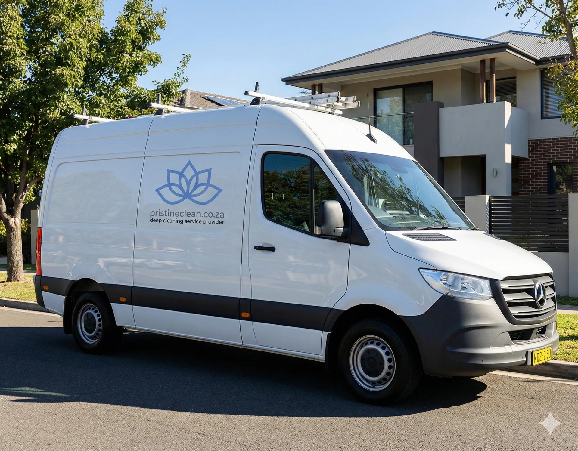 Pristine Clean branded service van parked outside a Cape Town home